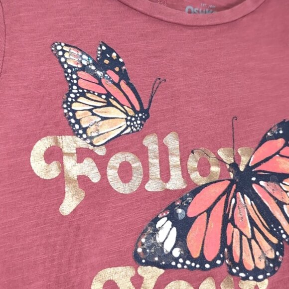3/$20 Oshkosh Heart Long Sleeve Tshirt Gold Butterfly Sequin Girls Mauve Top - Picture 2 of 10